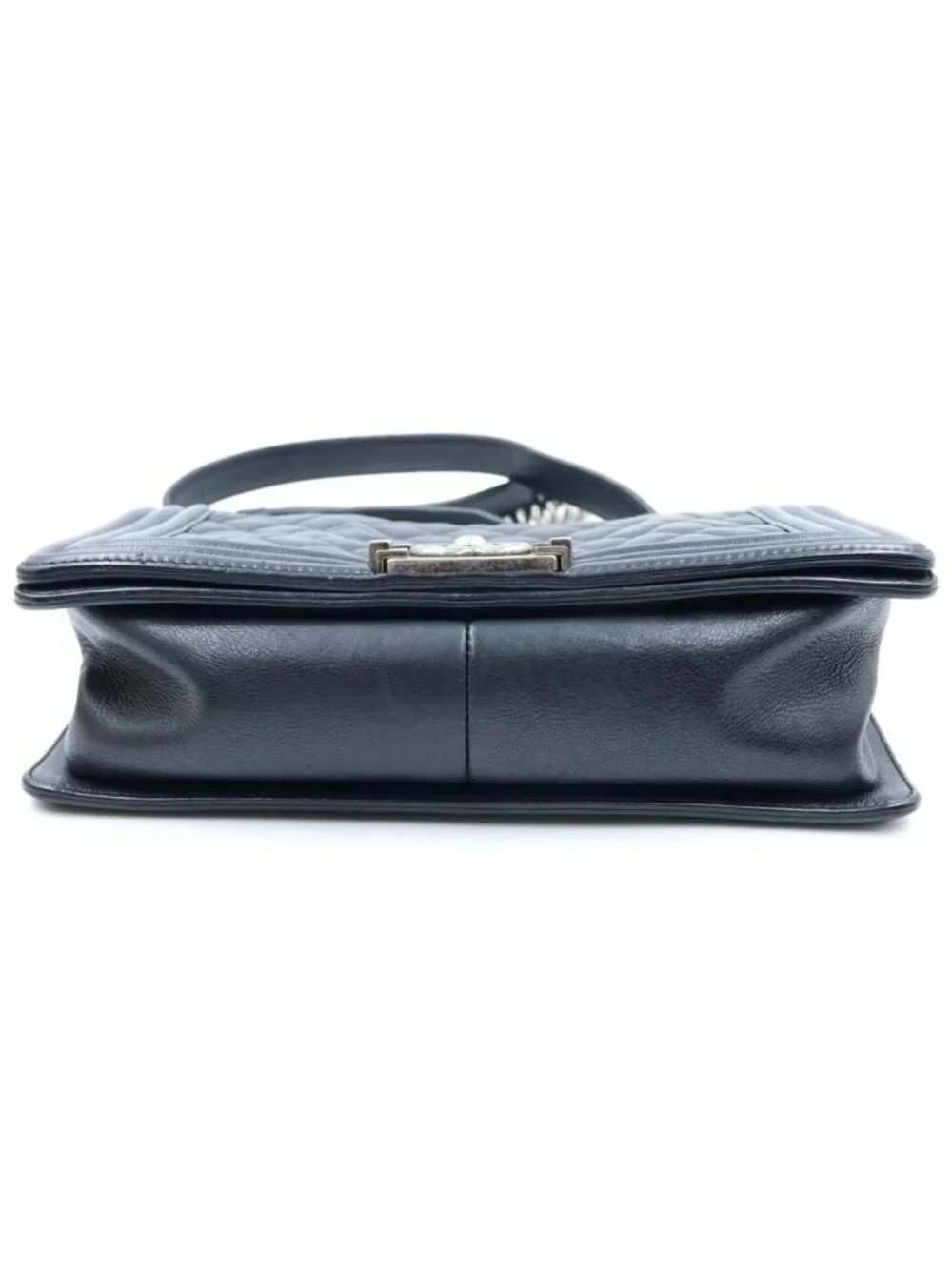 Chanel Boy 25 Quilted Lambskin Silver Chain Shoulder Bag Black